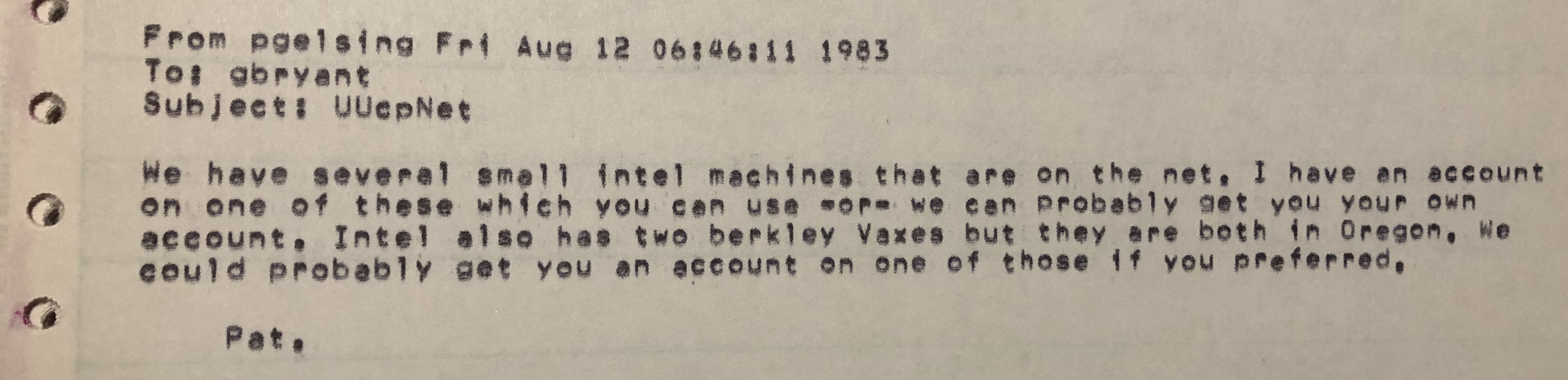 pat gelsinger offers email to greg bryant 1983